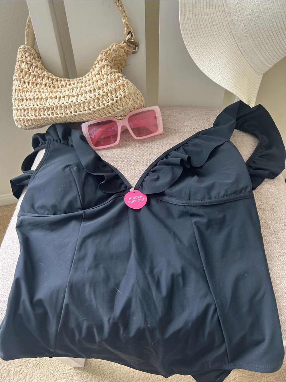 Accessorize Black Ruffle Strap One-Piece Swimsuit